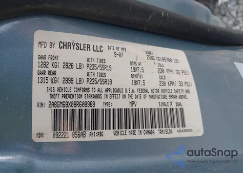 2008 Chrysler Pacifica Touring из США, поврежденный, VIN 2A8GM68X08R608988